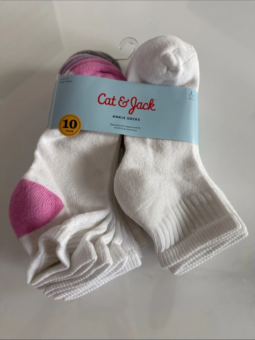 Cat & Jack White Ankle Socks with Pink Heel Accent - Girls 10 Pack